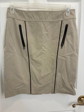 Ann Taylor Taupe Pencil Skirt with Black Trim and Zipper Details